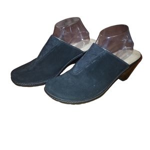 Soft Spots Clogs Heels 10M Leather Upper Black Shoes 3" Heels. (0019)☆